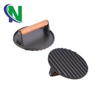 round black pre-seasoned BBQ cast iron grill press