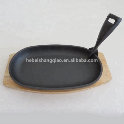 Oval Cast Iron Sizzler Plate and Wooden Server Set