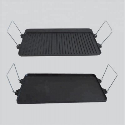 Square Cast Iron Griddle with Metal Spiral Handle.