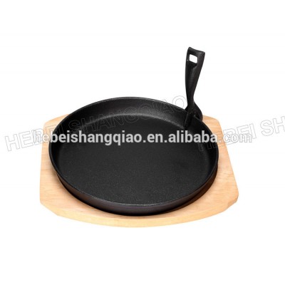 Pre-seasoned Cast Iron Sizzling Plate With Wooden Base