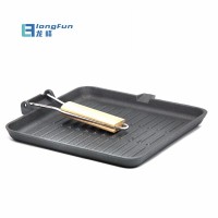 Cast Iron Polygon Die-cut Frying Pans/ Grill Pan/BBQ Plate with Removable wooden Handle